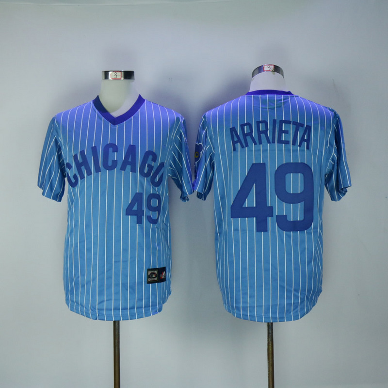 2017 MLB Chicago Cubs #49 Arrieta Blue White stripe Throwback Jerseys